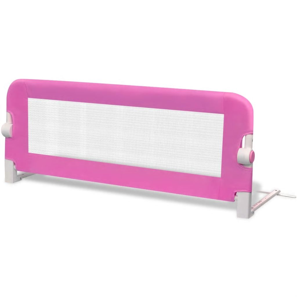 Pink foldable toddler bed rail guard for safety and security during childs sleep.