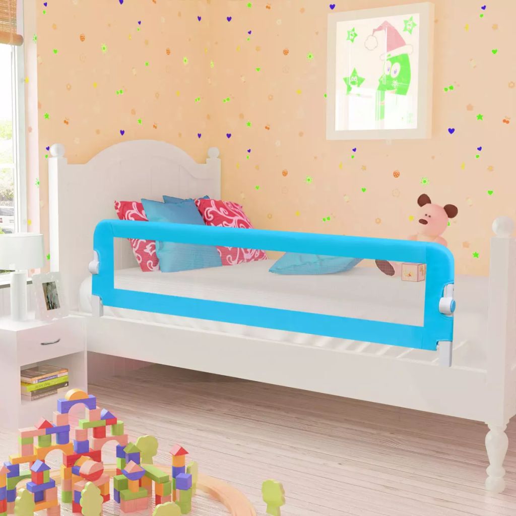 Blue mesh toddler bed rail provides safety for single beds, ensuring peaceful sleep.