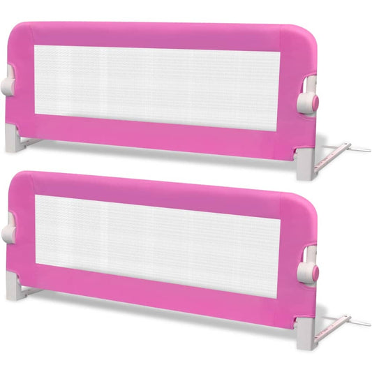 Pink mesh toddler bed rail set for kids safety at home (2-pack), compact design.