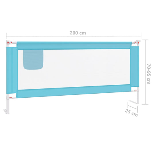 Blue toddler bed guard rail for safety and sleep protection. Measures 200cm. Essential for kids.