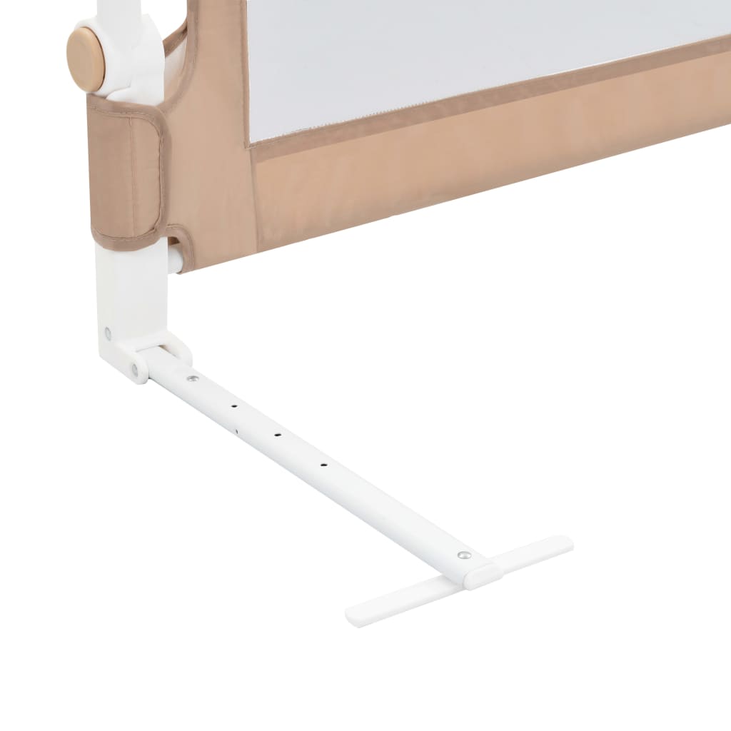 Foldable taupe mesh toddler bed rail guard for kids safety and security at home.