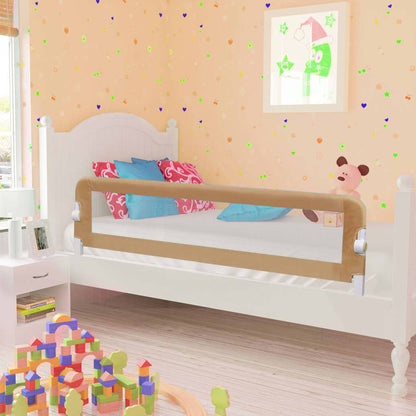 Foldable taupe mesh toddler bed rail guard for kids safety and security at home.