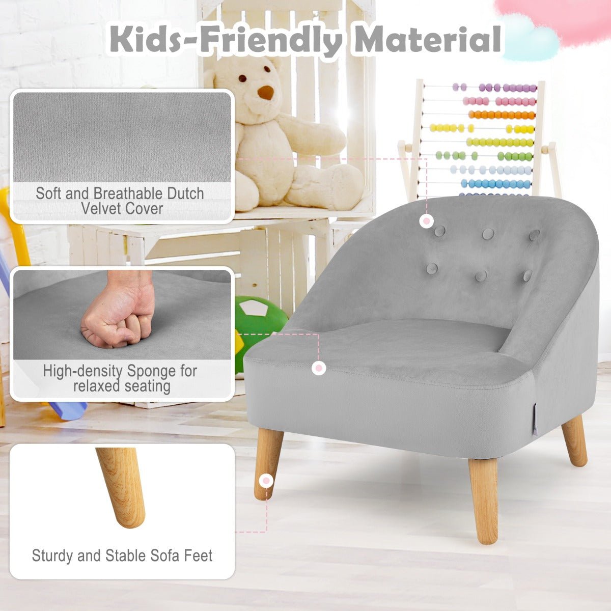 Grey Kids Sofa Chair & Stool - Ages 3-5, Coordinated Set