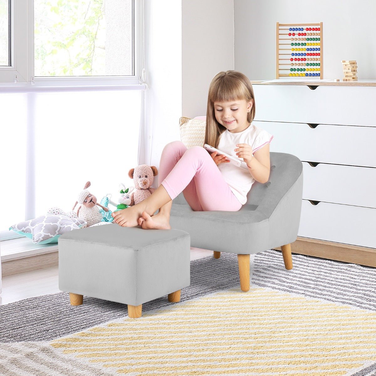 Children's Grey Sofa Chair & Stool - Ages 3-5, Comfortable Duo