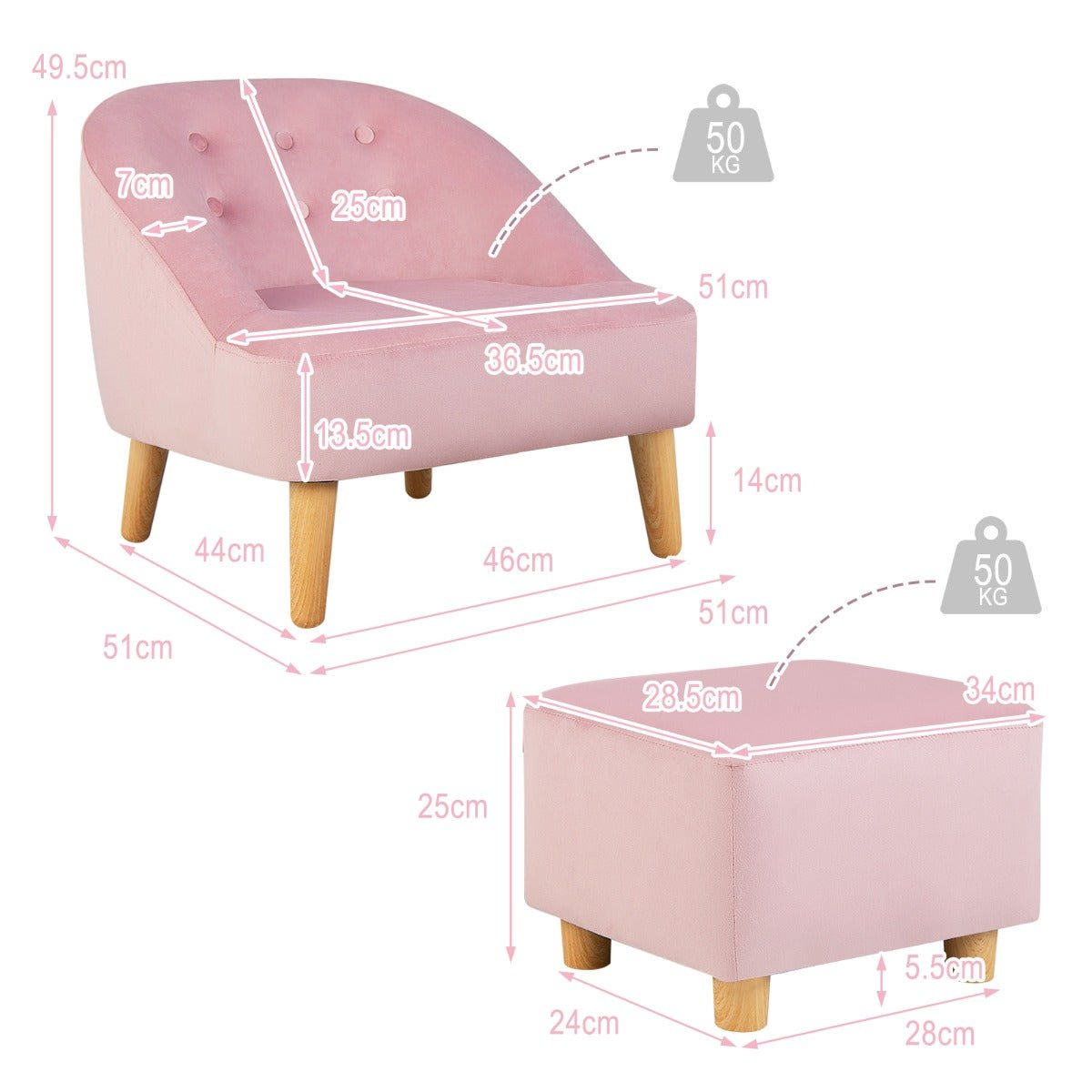 Toddler Pink Sofa Chair & Stool - Ages 3-5, Comfy Seating