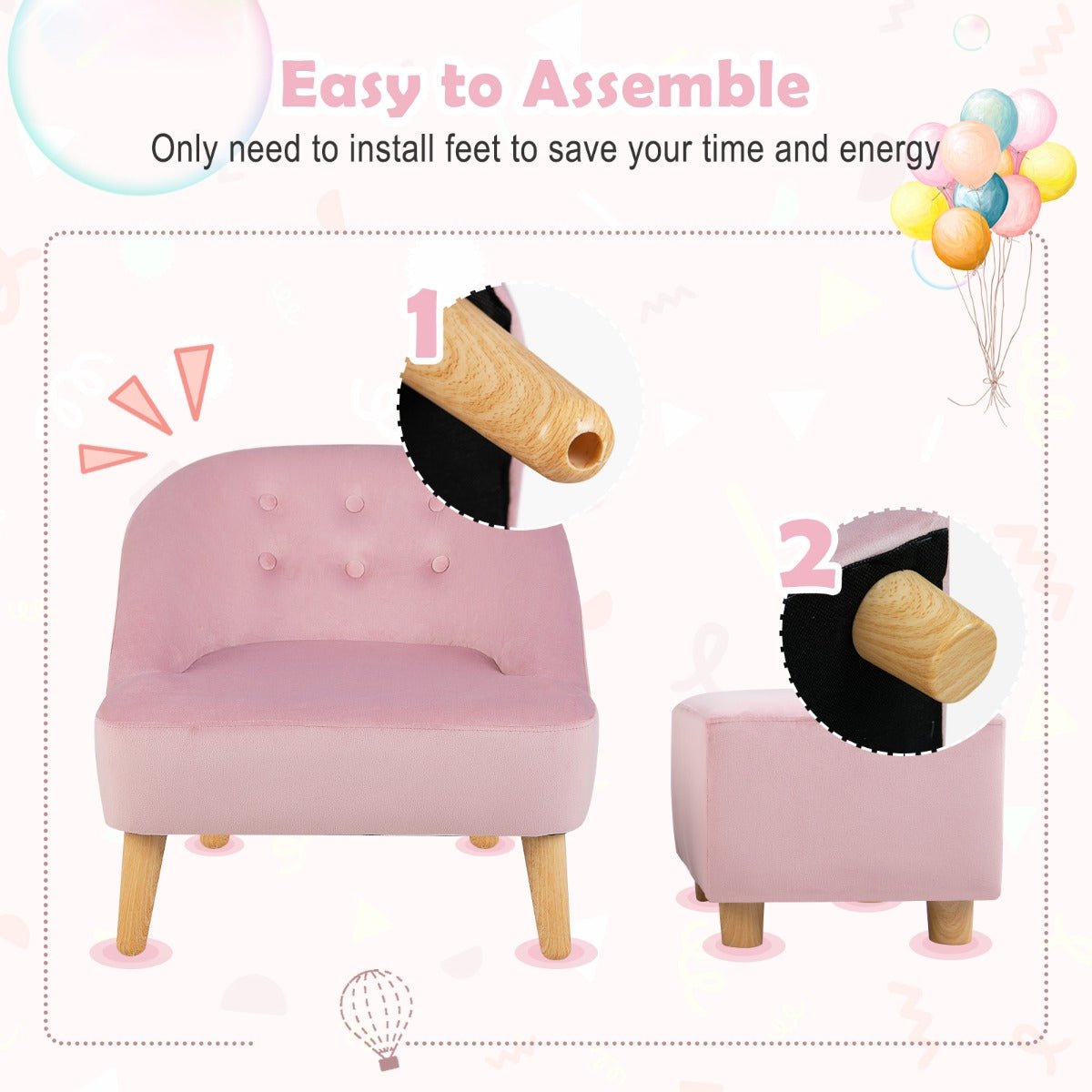  Toddler Pink Sofa Chair & Stool - Ages 3-5, Comfort Set