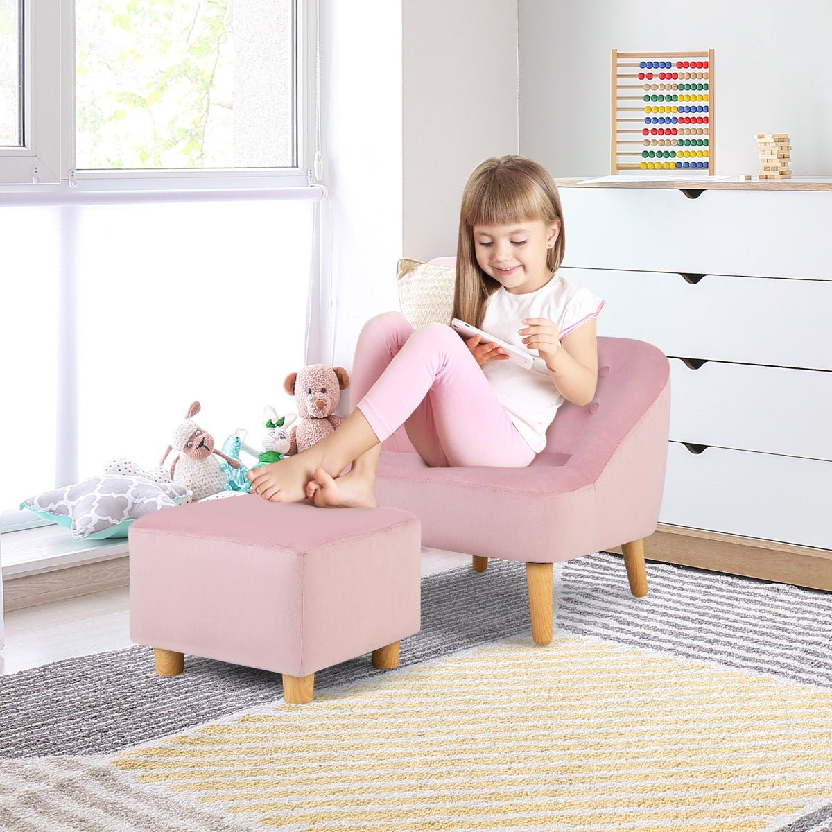 Children's Pink Sofa Chair & Stool - Ages 3-5, Comfortable Duo