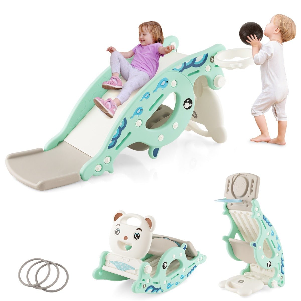 Toddlers Playtime Rocking Horse, Slide, & Hoop Set Green - Kids Mega Mart