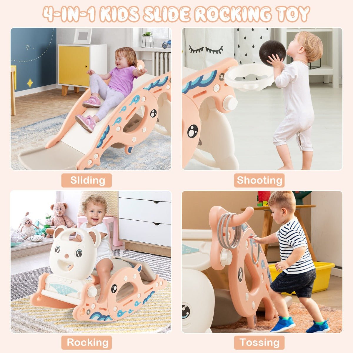 Toddlers Playtime Rocking Horse, Slide, & Hoop Set Pink - Kids Mega Mart