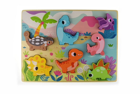 Tooky Toy Chunky Dinosaur Puzzle | Colorful wooden jigsaw for kids to enjoy at home.