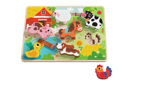 Chunky puzzle featuring farm animals for toddlers, creating fun and educational play at home.