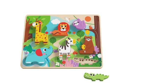 Shop Tooky Toy Chunky Zoo Animal Puzzle - Bright, colorful wooden jigsaw perfect for children to improve fine motor skills and hand-eye coordination while having fun.