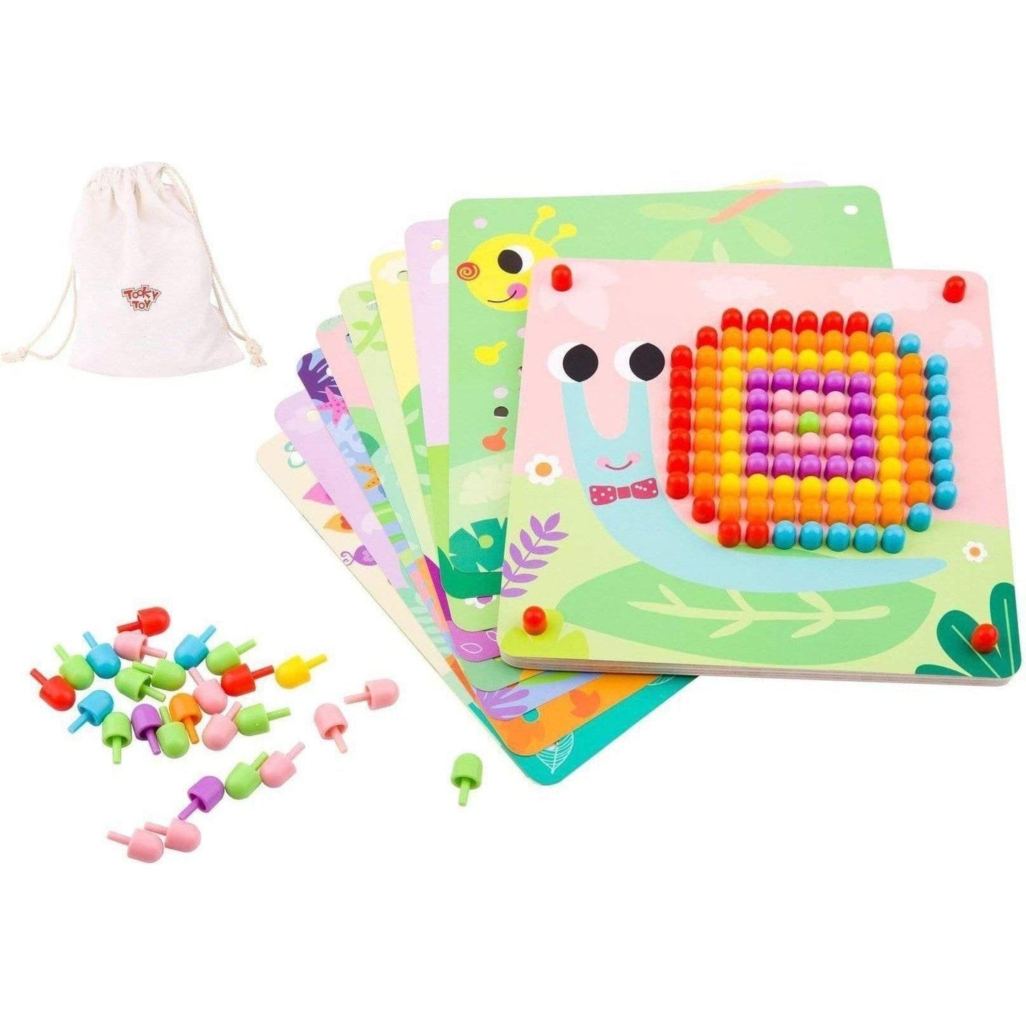 Colorful pattern peg board game for childrens creativity and motor skills development at home.