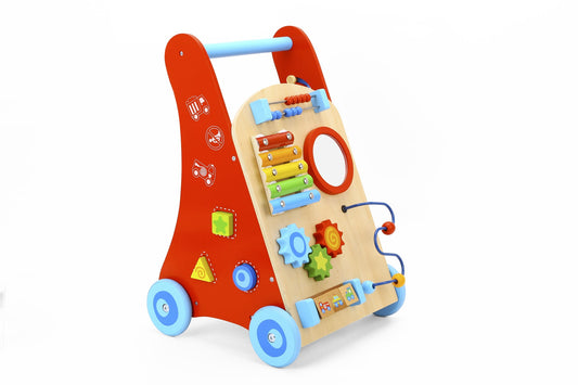 Tooky Toys Walk n Learn Baby Walker | Wooden walker with colorful blocks for toddlers early motor skills development.