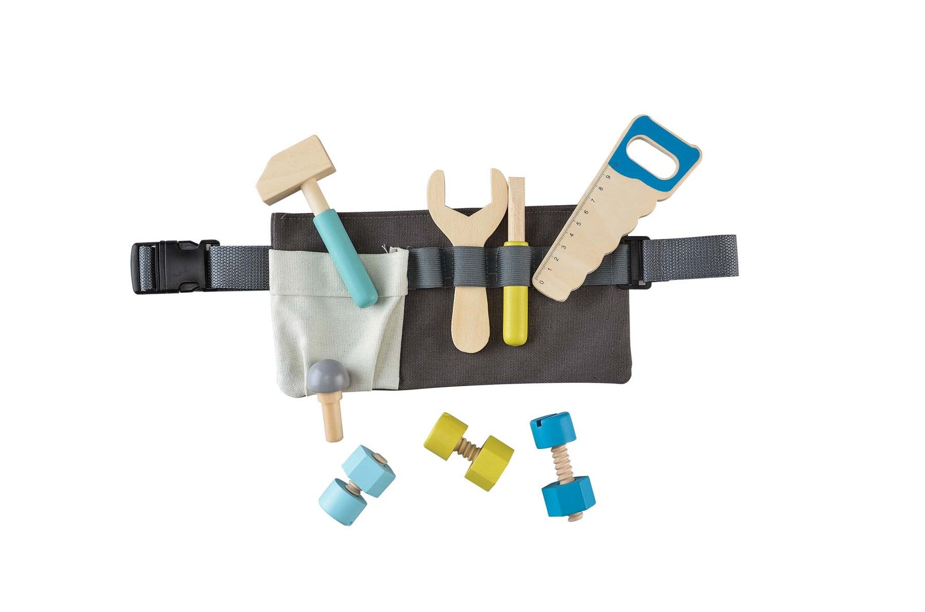 Kids tool belt playset with colorful tools for imaginative home repairs and role-play.