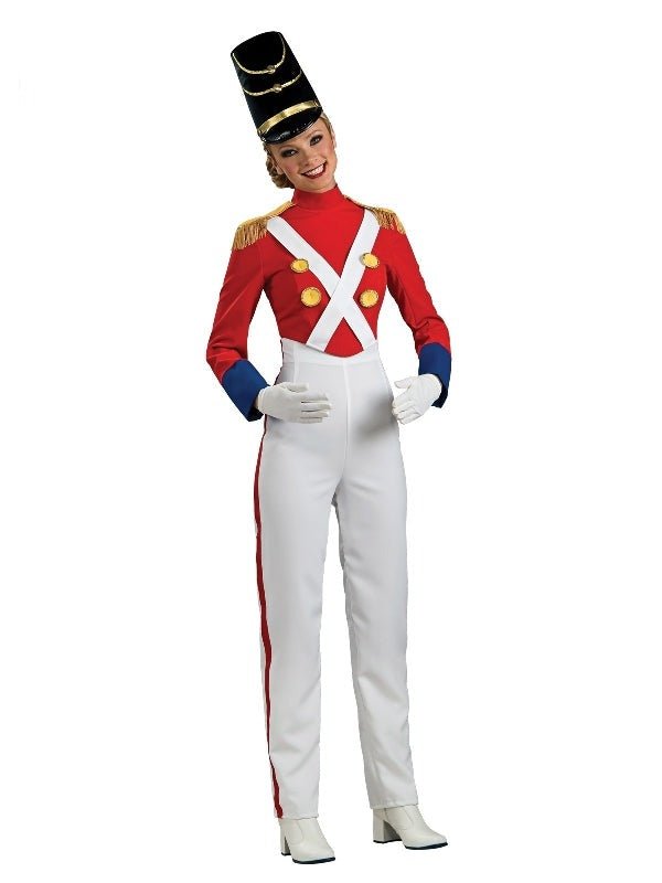 Womens toy soldier costume, military jumpsuit for kids dress-up play, fun cosplay outfit.