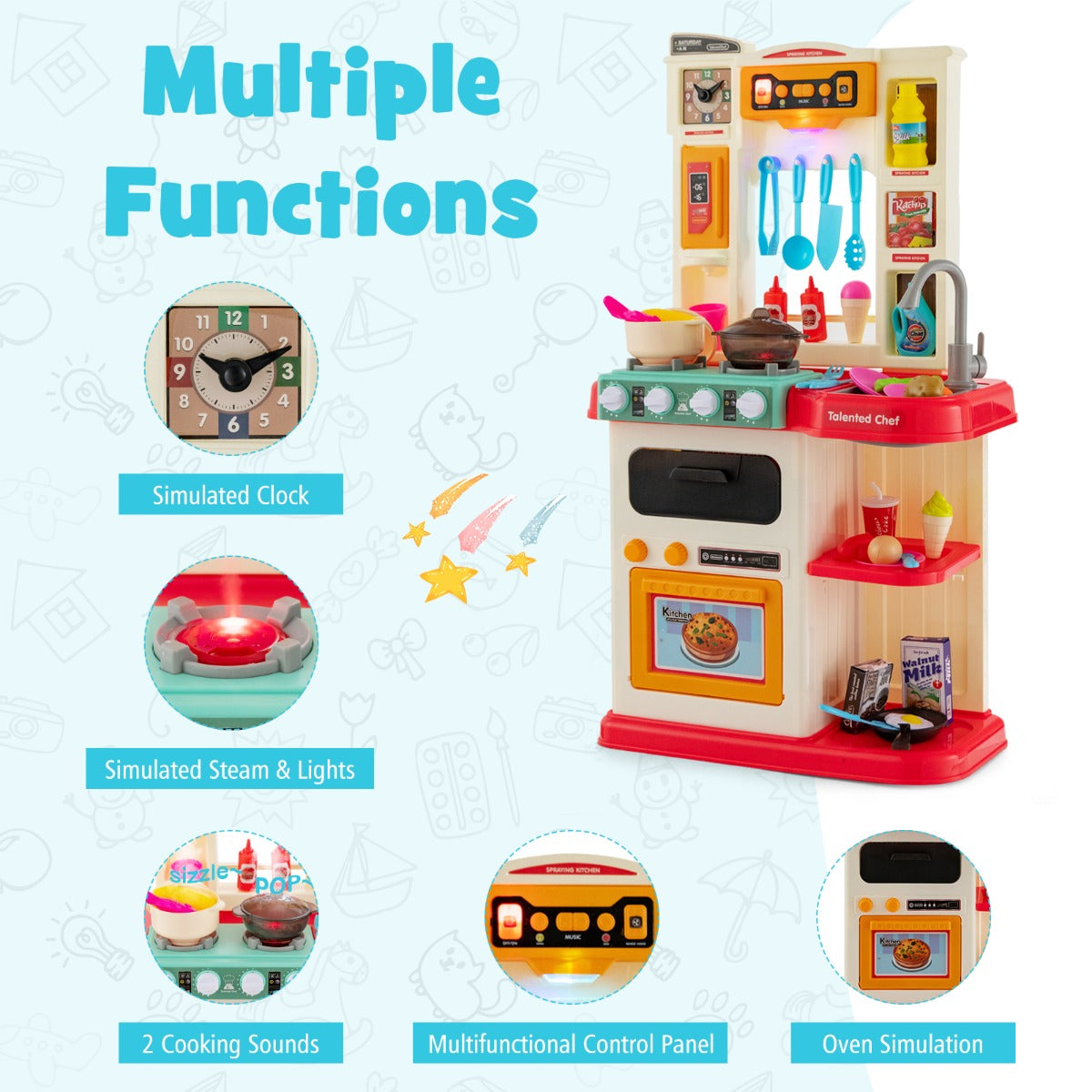 Pink Kids Play Kitchen Set | 65-piece with realistic effects for imaginative at-home fun.