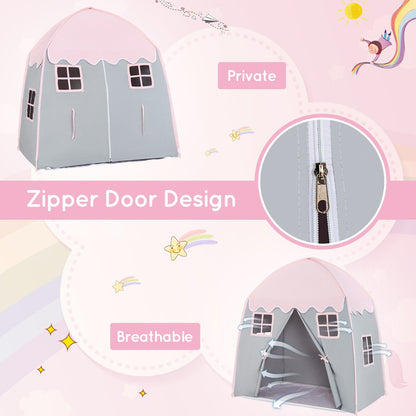 Indoor/outdoor pink fairy play tent for kids, creating a magical princess playhouse experience.