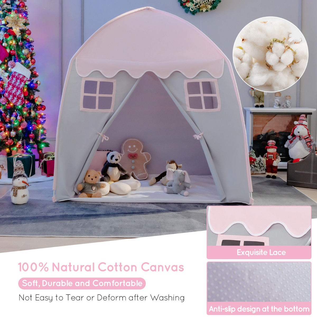 Princess play tent in pink, perfect for indoor/outdoor play, enchanting fairy design for kids.