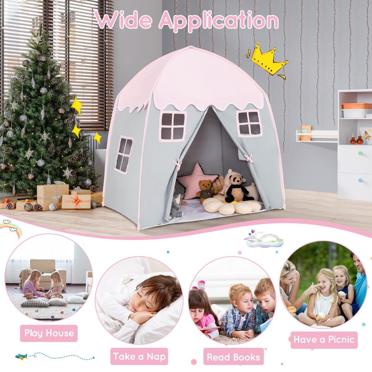 Pink fairy playhouse tent for kids imaginative indoor and outdoor playtime.
