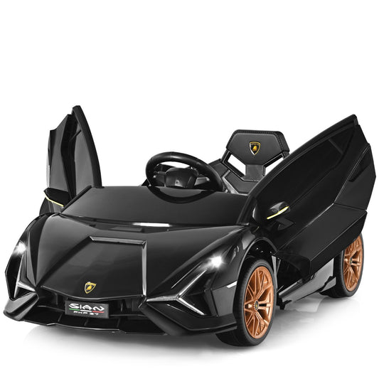 Red Lamborghini kids electric car with remote control, ideal for thrilling home adventures.