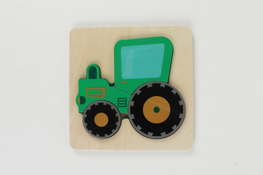 Colorful tractor chunky puzzle for kids, perfect for developing hand-eye coordination skills at home.