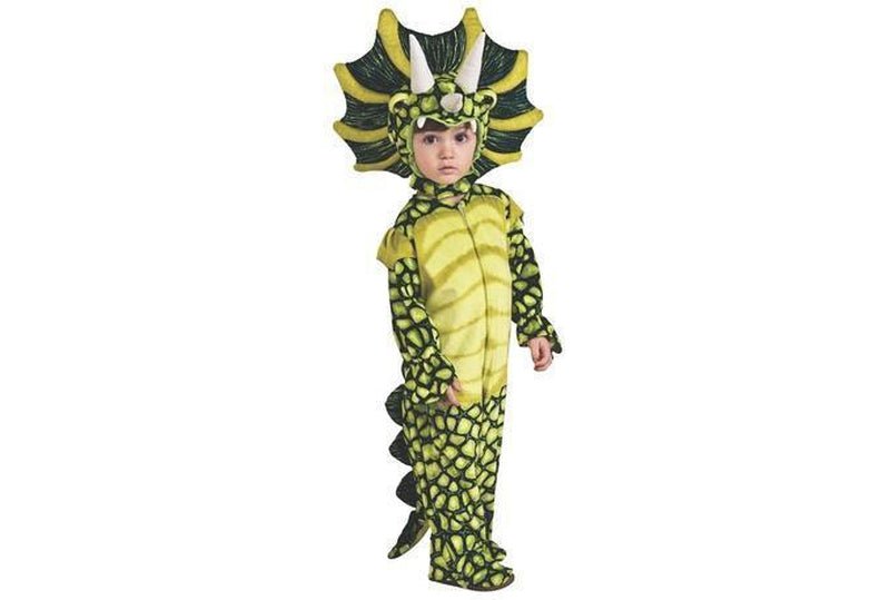 Kids Triceratops Dinosaur Costume with lifelike 3D details for imaginative play at home.