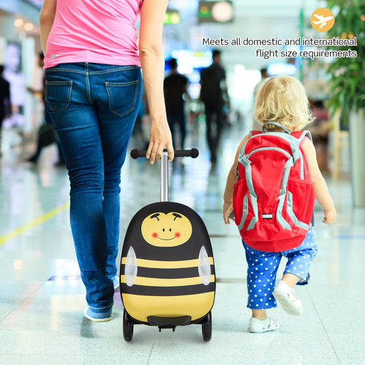 Yellow 2-in-1 Kids Skateboard Luggage with Light-Up Wheels for fun travel convenience.