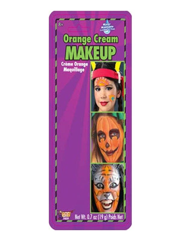 Vibrant orange face paint tube for Halloween makeup, ideal for kids costumes at home.