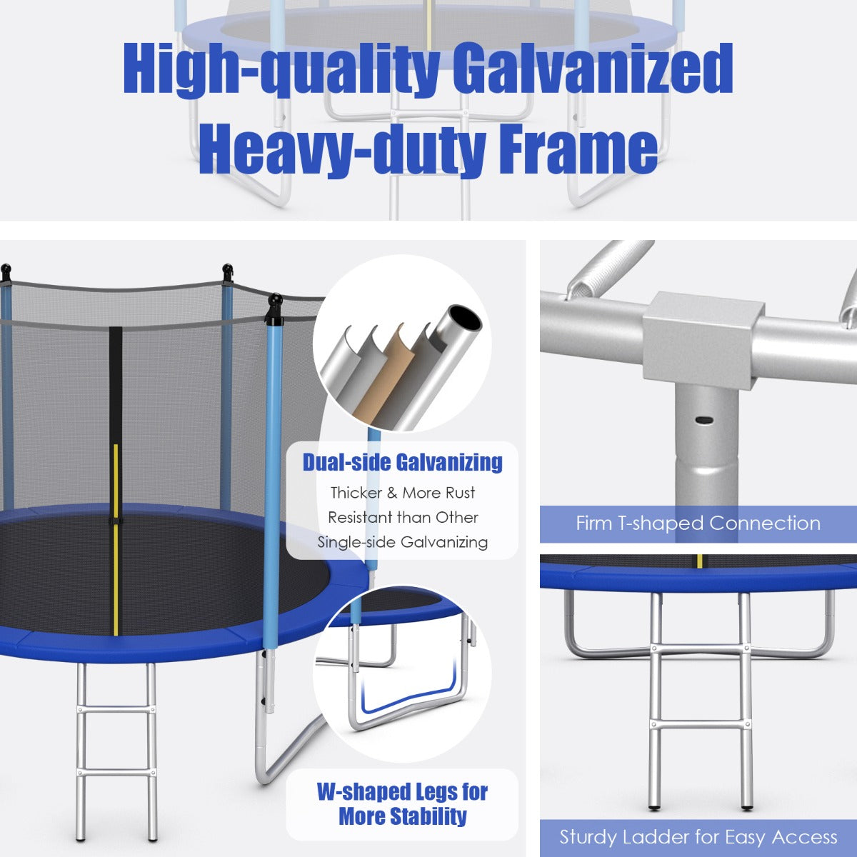 Kids 14FT Outdoor Trampoline with Safety Net and Ladder for fun and safe backyard play.