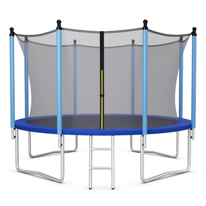 12ft trampoline with safety net and ladder for kids outdoor entertainment and exercise.