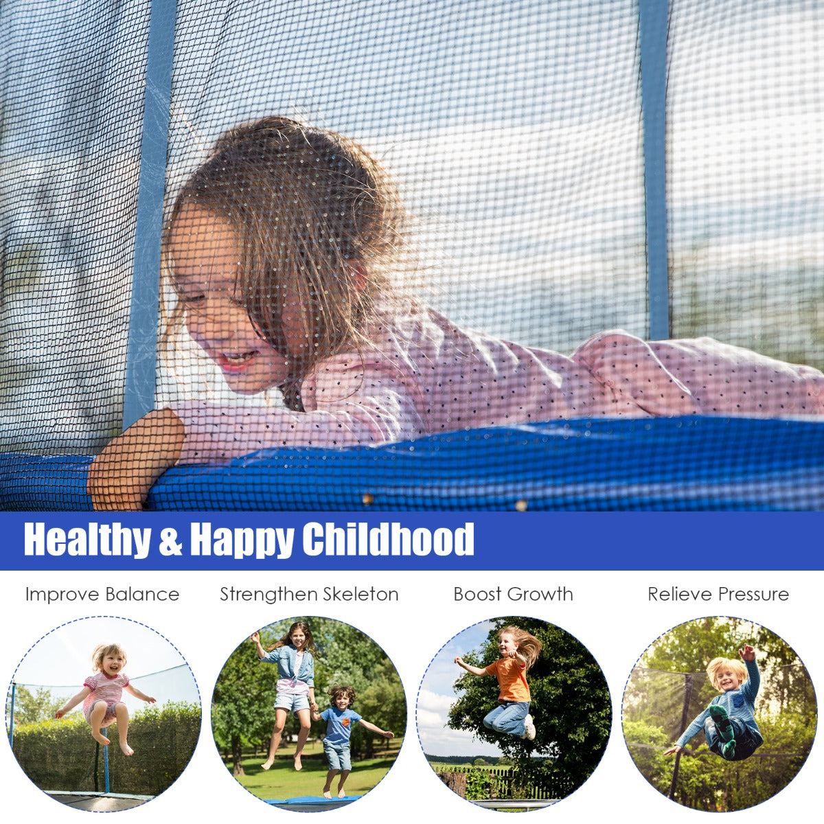 12FT Kids Trampoline with Safety Net, Ladder - Secure backyard play equipment for children.