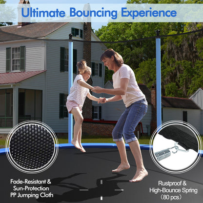 14FT Kids outdoor trampoline with safety net and ladder for safe, fun at home play.