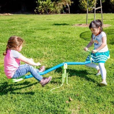 Kids outdoor see saw with 360� rotating twirl feature for active play at home.