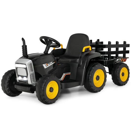 Kids 12V Electric Ride-On Tractor w/ Trailer and Remote for fun outdoor playtime.