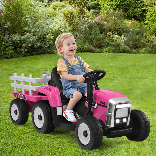 Kids Electric Ride-On Tractor w/ Trailer and Remote Control - Fun, interactive toy for children.