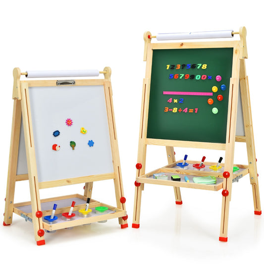 Kids wooden art easel set | 3-in-1 double-sided board for creative play at home.