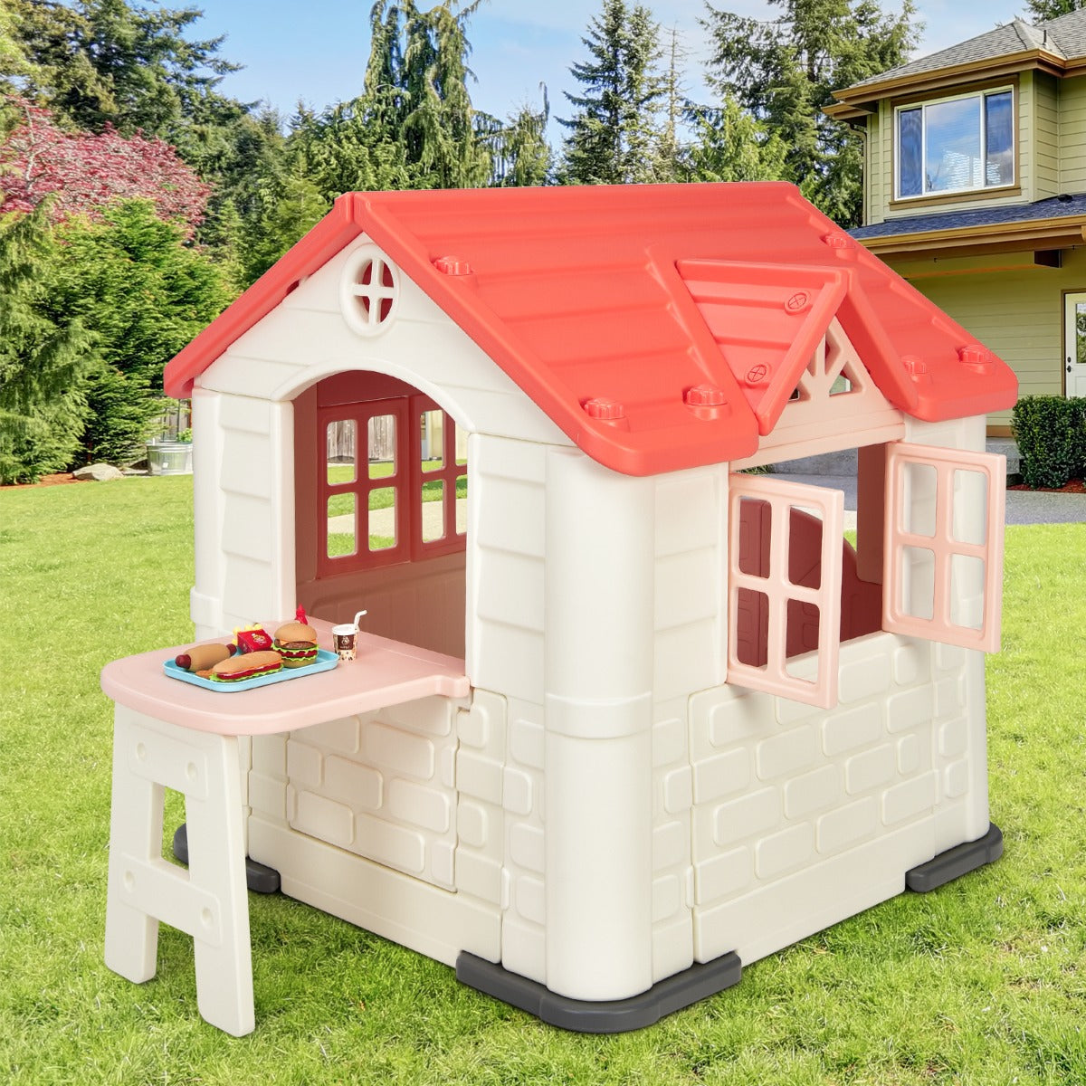 Pink playhouse for kids, ideal for indoor and outdoor imaginative play adventures.