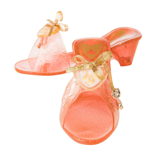 Kids rose gold glitter jelly shoes inspired by Disney Princess, perfect for dress-up play.