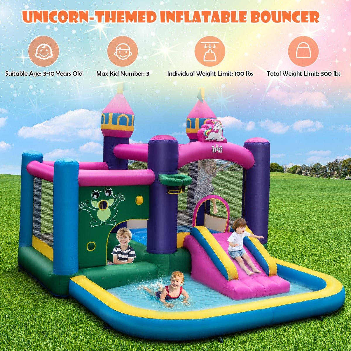 Kids 6-in-1 Inflatable Bounce House - Slide and Play (Blower Included)