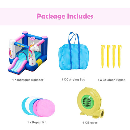 Unicorn Bounce House with Slide - Joyful Adventure for Kids (Blower Included)