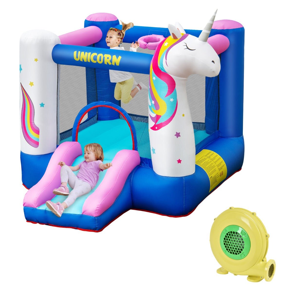 Inflatable Unicorn Bounce House with Slide & Hoop - Magical Fun (Blower Included)