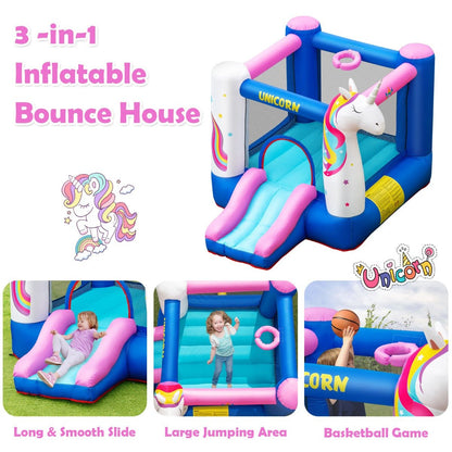 Inflatable Unicorn Theme Bounce House - Slide and Bouncing Magic (Blower Included)