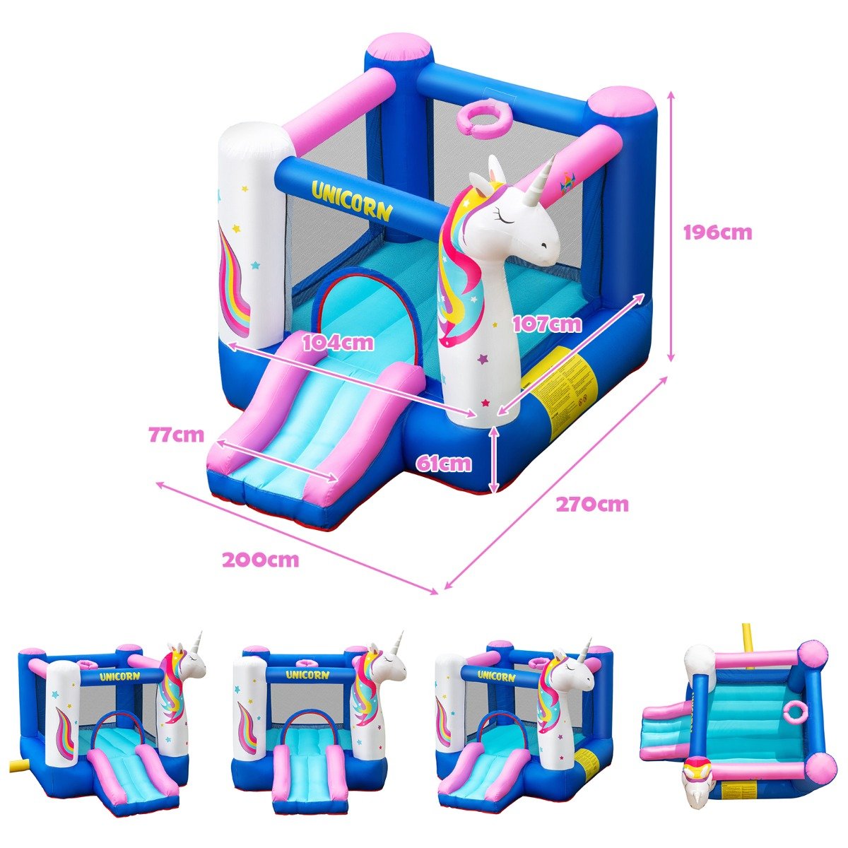 Unicorn Inflatable Bounce House - Slide, Basketball, and Joy (Blower Included)