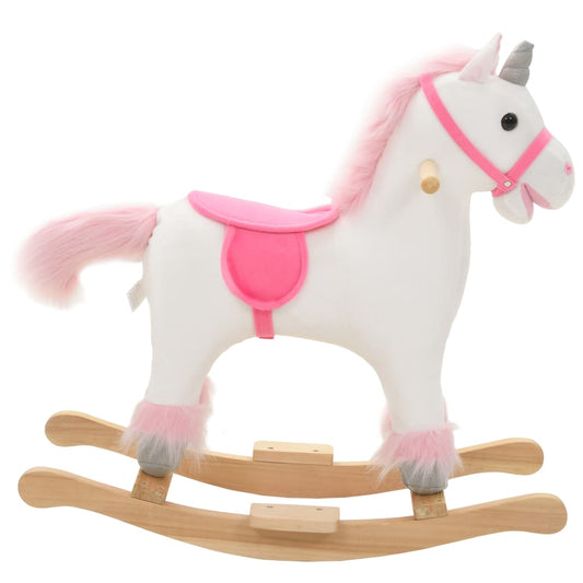 White and pink Magical Unicorn Plush Rocking Horse for toddlers, perfect for imaginative play