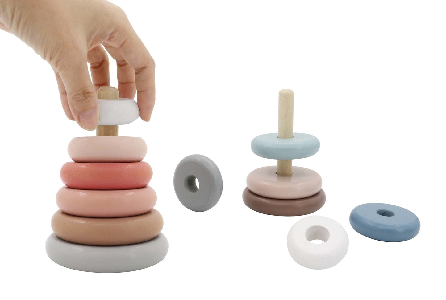 Kids stacking tower in serene marina theme for calm, imaginative play at home.