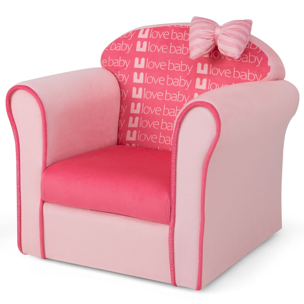 Pink velvet toddler couch with bow, ergonomic kids sofa for stylish and comfortable seating.