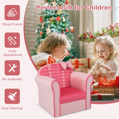 Pink velvet toddler couch with adorable bow detail - comfortable and stylish kids seating.