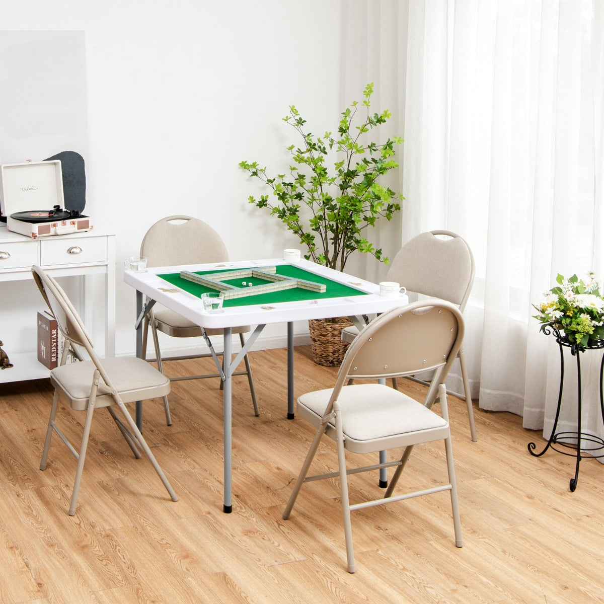 Foldable kids gaming table with cup holders and chip trays for playtime convenience.