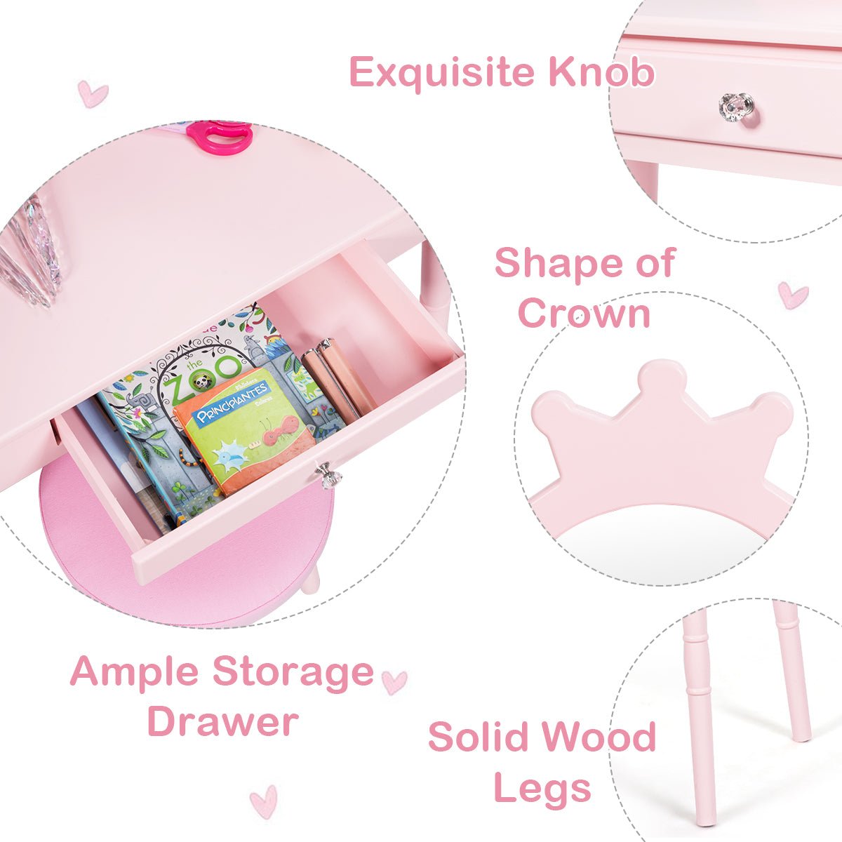 1Vanity Set for Little Girls - Pink Real Mirror, Pretend Play, and Joy